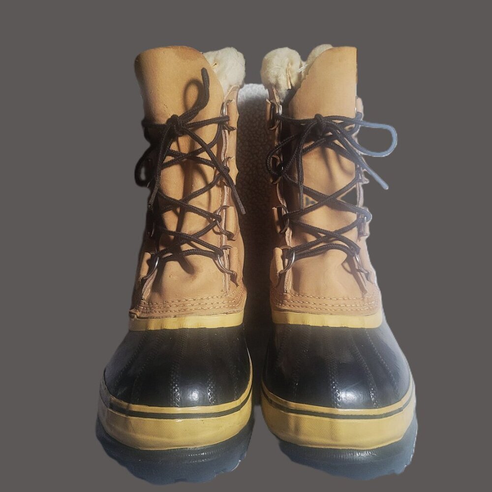 Sorel Men's Caribou Waterproof Boots Black/Tan Rubber & Leather Upper - M7/W8.5 - Picture 2 of 10